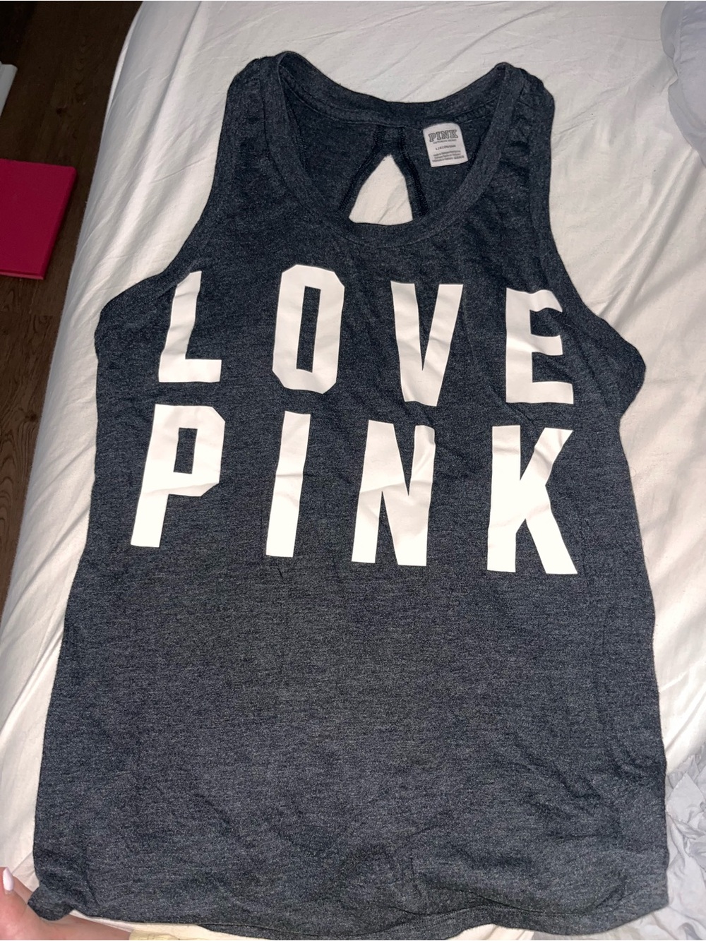 PINK Victoria's Secret Charcoal Gray Love Pink Tank Sz L